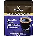 VitaCup Mushroom Instant Coffee | For Memory & Clarity Support | with Fiber, Chaga, Lion’s Mane | D3 & B Vitamins | Medium Roast 100% Arabica
