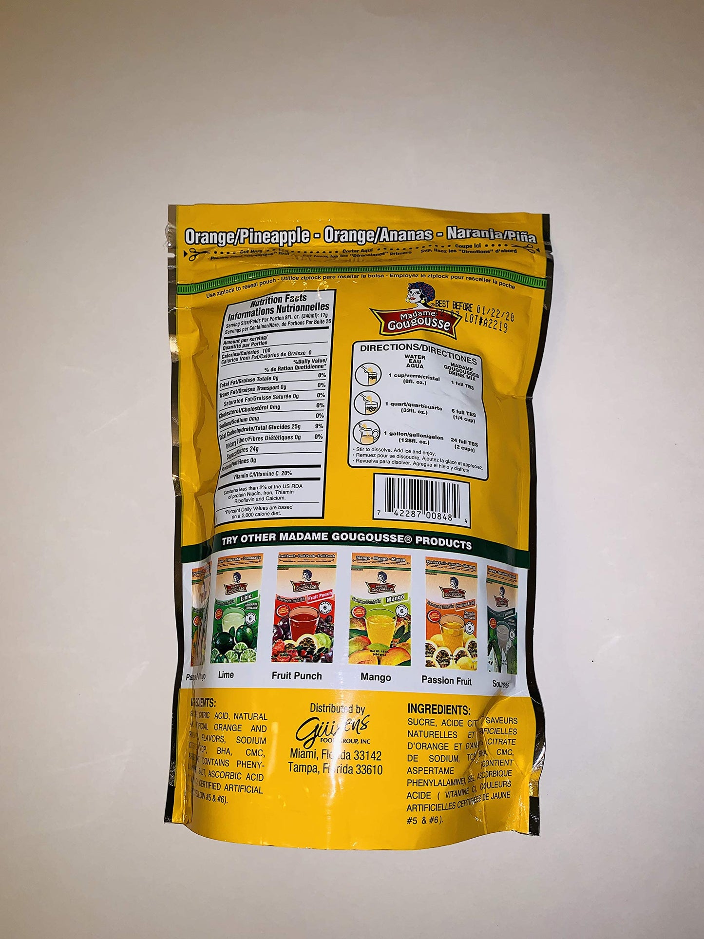 Madame Gougousse Orange & Pineapple Sweetened Drink Mix, 16 Ounce Resealable Pouch