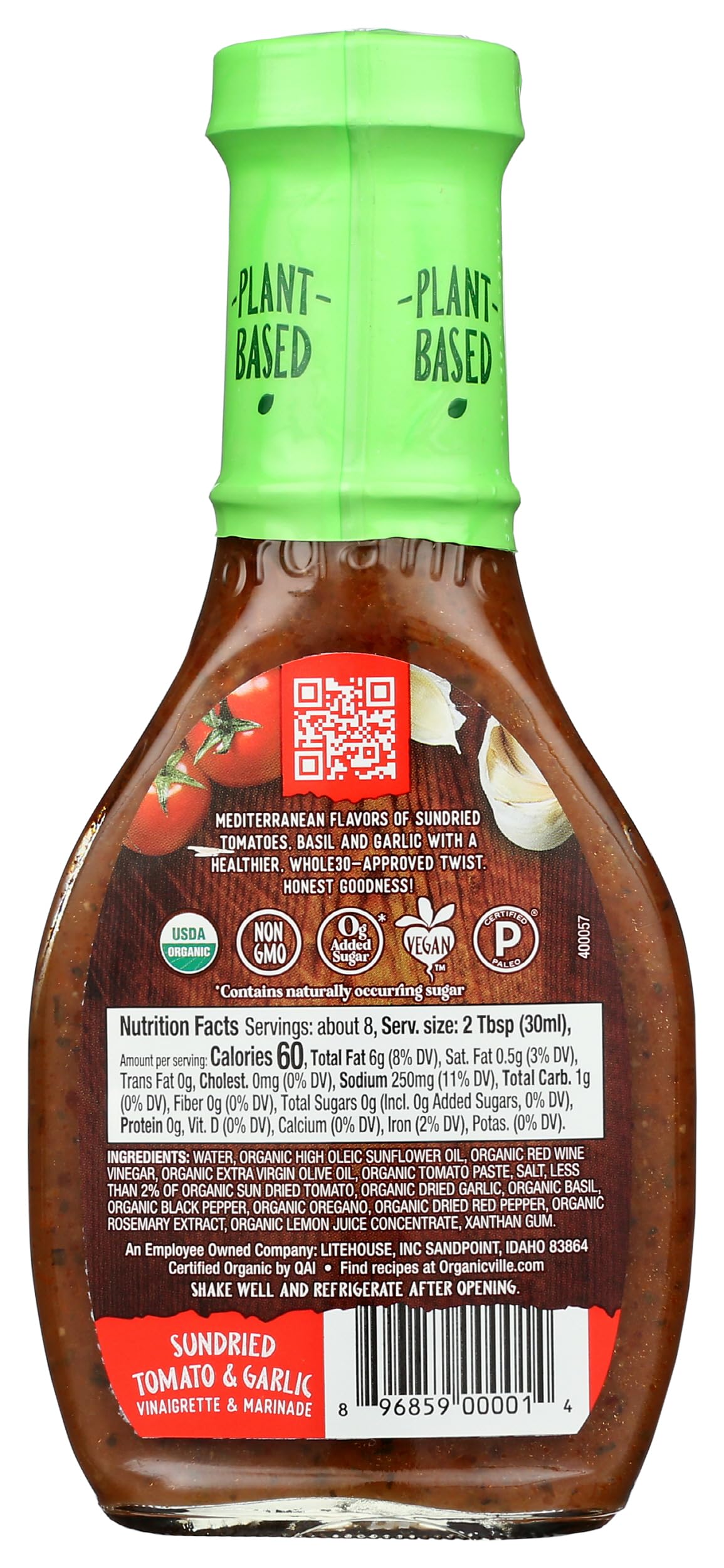 Organicville Sundried Tomato and Garlic Vinaigrette - Salad Dressings, Keto Friendly, Gluten Free, Organic, Vegan, Paleo, 0g Added Sugar, Whole 30