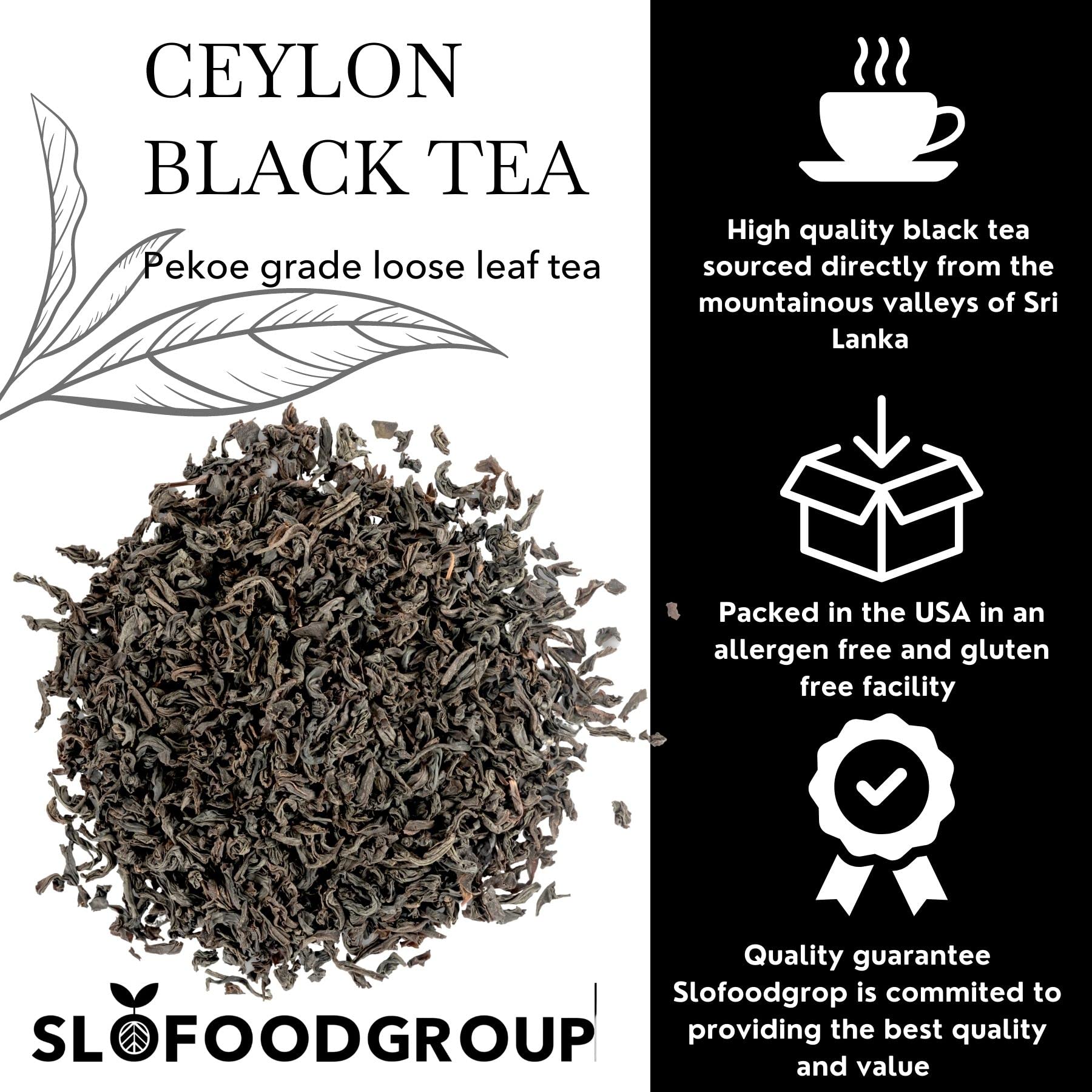 Slofoodgroup Ceylon Black Tea - Loose Leaf Black Tea from Sri Lanka - Pekoe Grade Tea Leaf (12 OZ)…