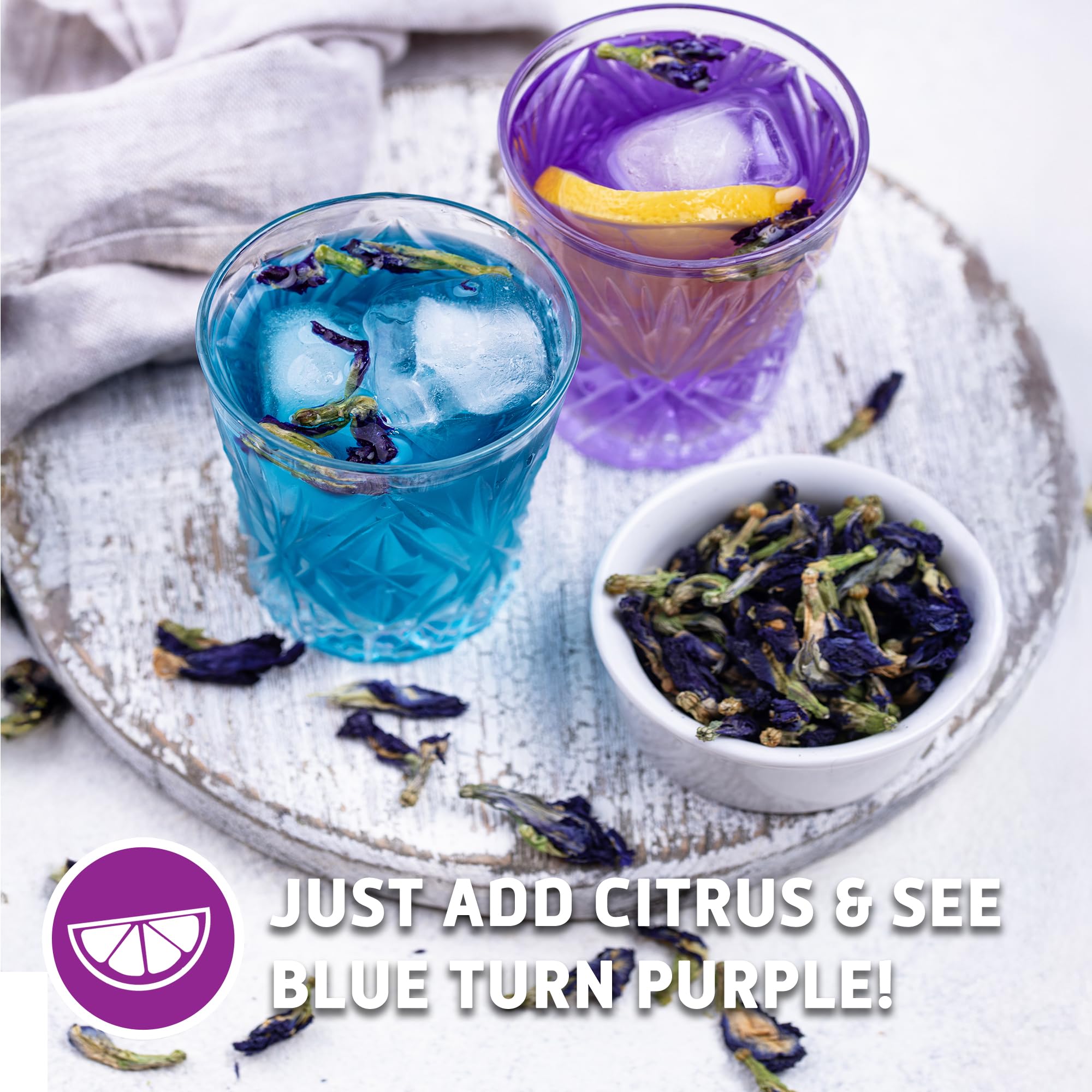 Sou Zen Butterfly Pea Flowers, 80g Dried Blue Pea Flower Tea, Caffeine-Free Loose Leaf Herbal Tea, Natural Color Changing Tea for Drinks, Lemonade