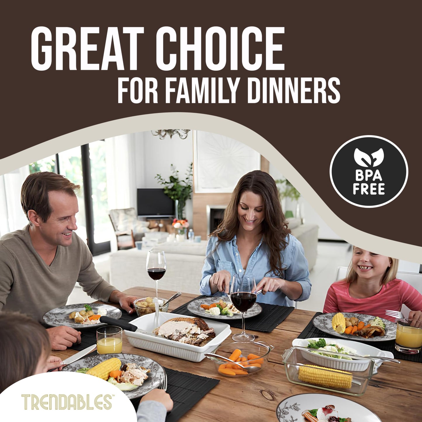 Trendables Disposable Dinnerware Sets Vintage Plates Plastic Disposable Plates Set For 20 Guests 20 x 8 Inch Dessert Plate & 20 x 10 Inch Wedding