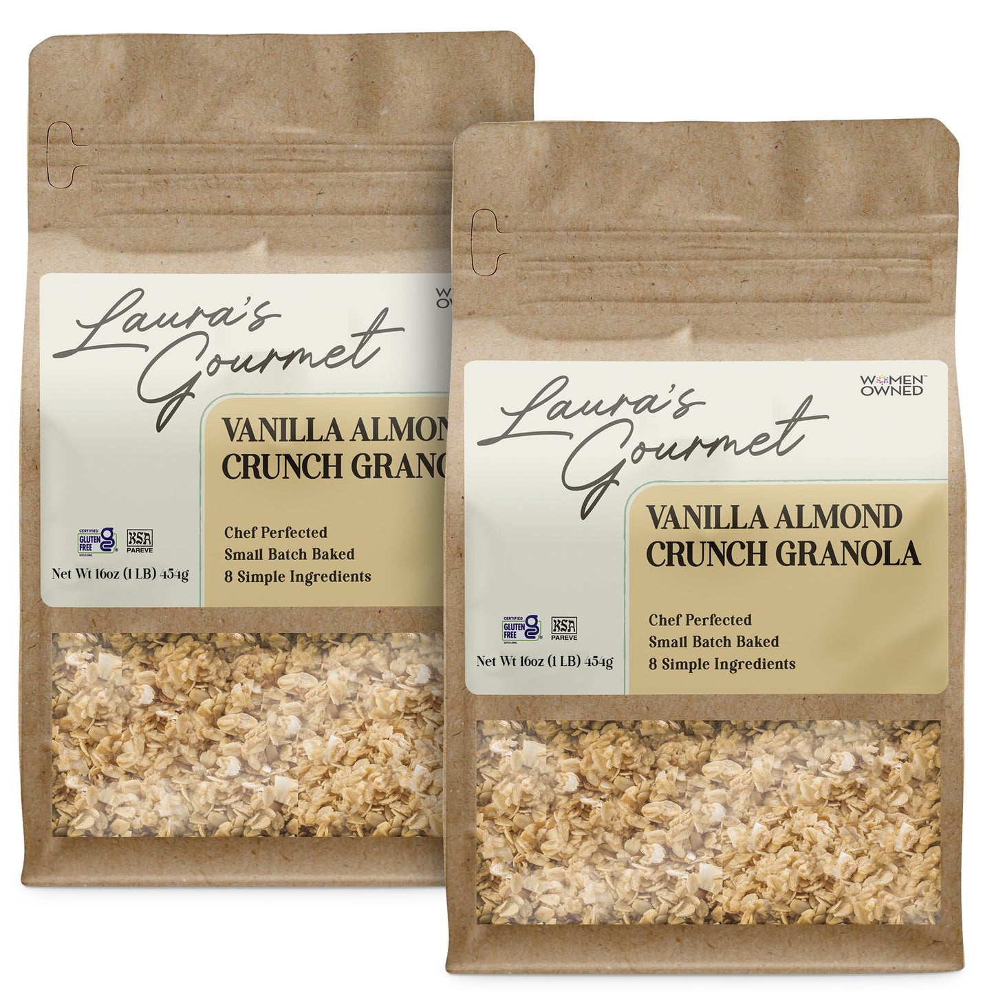 Laura's Gourmet Granola - Vanilla Almond Crunch - Gluten, Soy & Dairy Free - Organic Premium Honey, Almonds & Pure Ground Vanilla, Chef's Trifecta