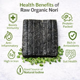 Raw Organic Nori 200 qty Sheets Pack - Certified Vegan, Raw, Kosher Sushi Wrap Papers - Premium Unheated, Dried Un Cooked, Un- Toasted