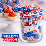 Patriotic Candy - 40 Count - 4th of July Lollipops Individually Wrapped - Red White and Blue Candy - Double-Sided Flat Lollipops - Strawberry