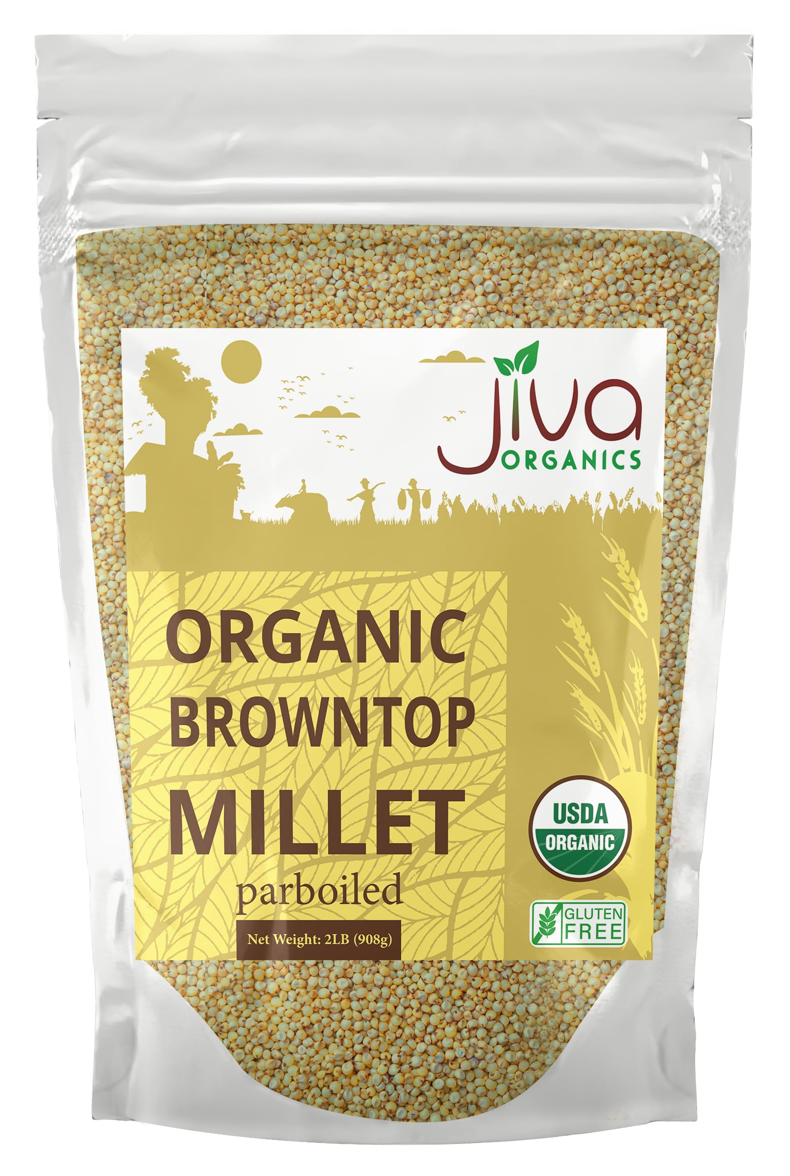 Jiva Organics Browntop Millet 2 LB Bag | Whole Grain, Gluten-Free & Organic | Protein & Fiber-Rich Superfood for Healthy Indian Cooking