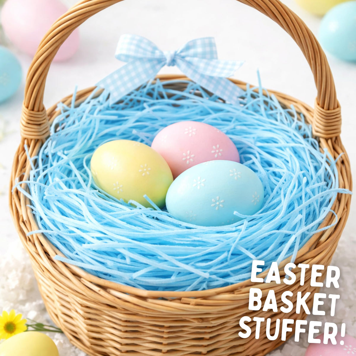 Edible Easter Grass, Basket Stuffer Essentials, Fruit Flavored, Dessert Topper or Springtime Decor (Pack of 2) (Blue)