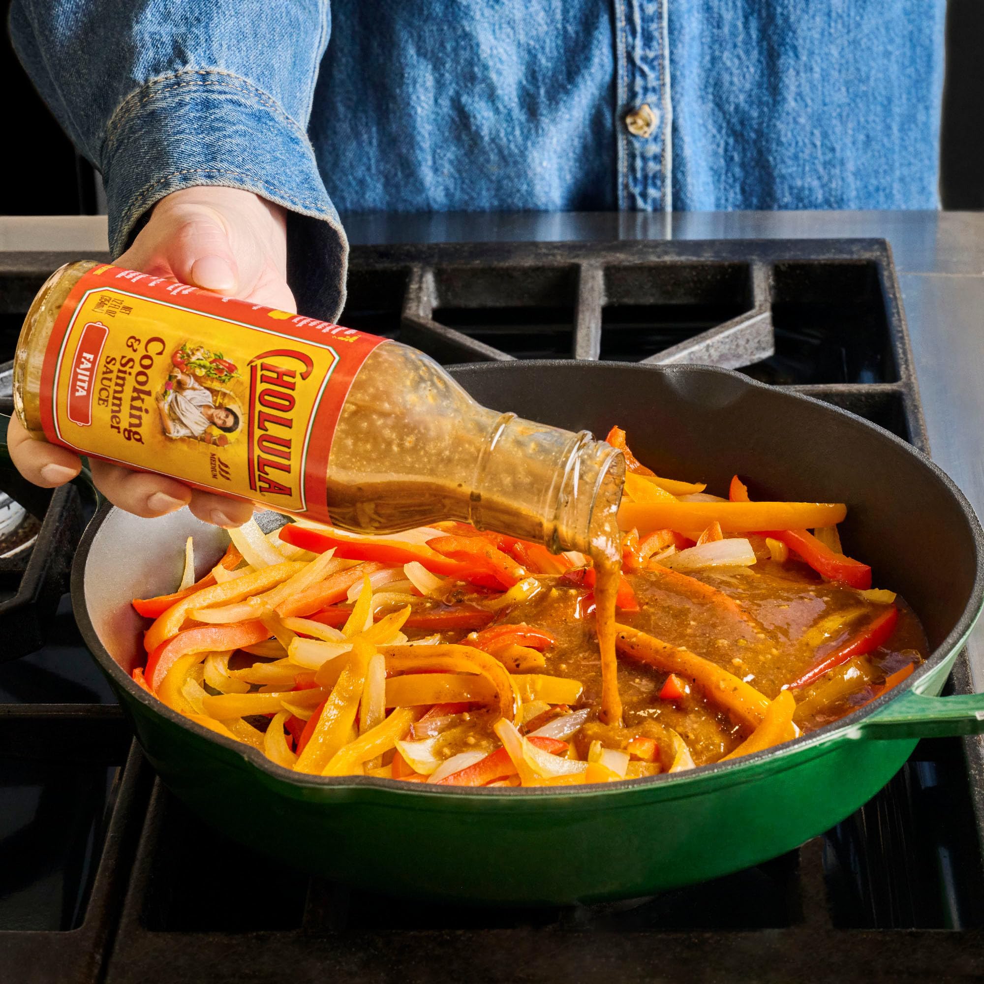 Cholula Cooking & Simmer Sauce, Fajita, Medium Heat, For Chicken, Steak, Shrimp & Veggie Fajitas, 12 fl oz