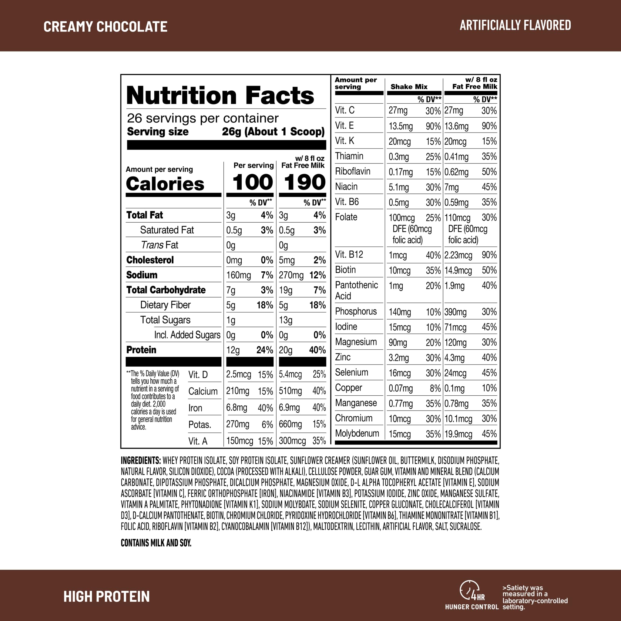 SlimFast High Protein Meal Replacement Powder, Advanced Nutrition Smoothie Mix with Vitamin and Mineral Blend, Gluten Free, Creamy Milk Chocolate, 26