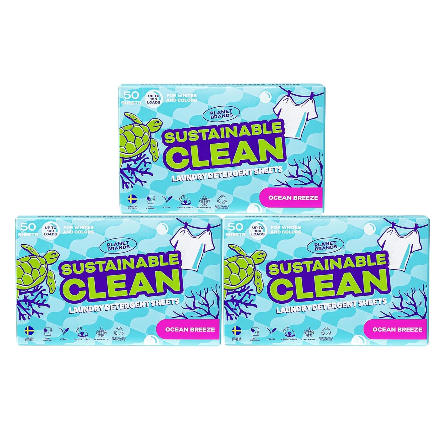Laundry Detergent Sheets - 3 Pack Made in Sweden, Up to 300 loads 150 Sheets, Sustainable Clean Liquidless Technology, Dissolves Instantly, No Harsh
