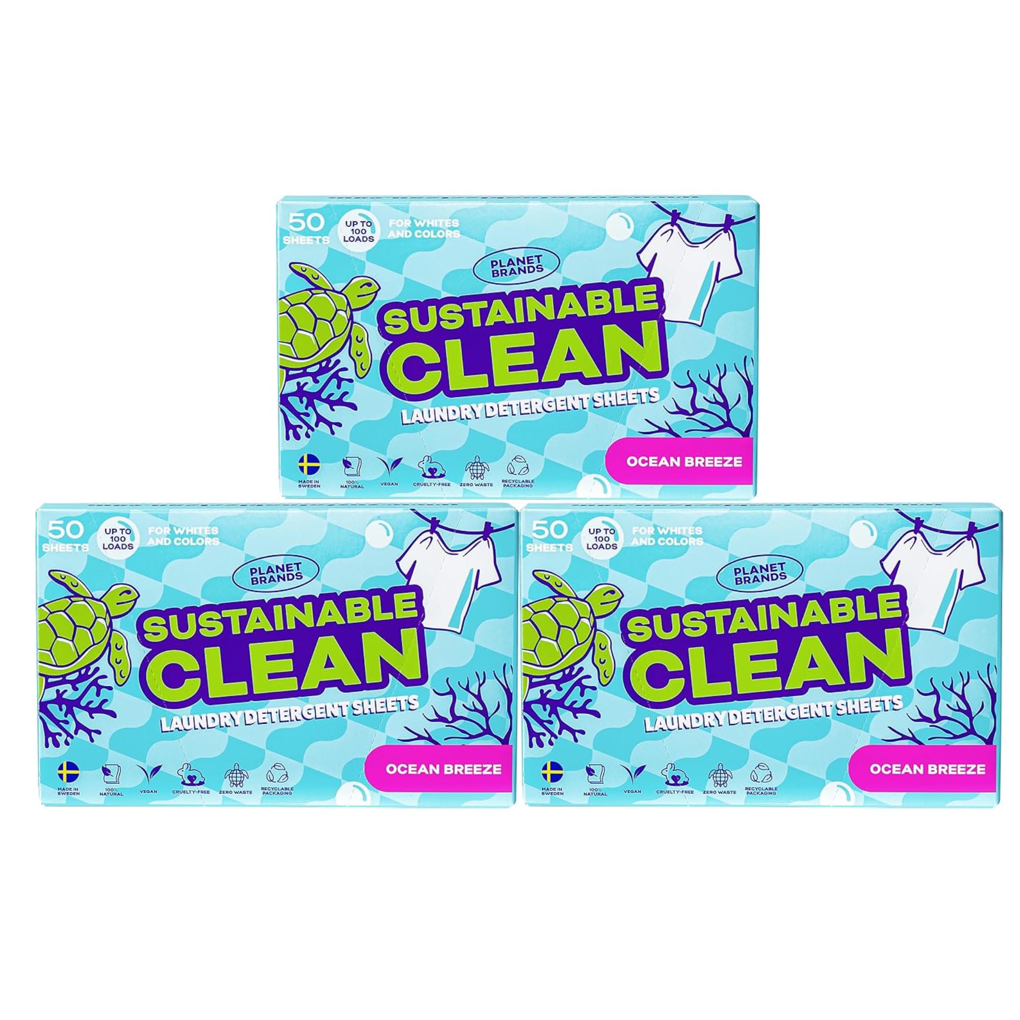 Laundry Detergent Sheets - 3 Pack Made in Sweden, Up to 300 loads 150 Sheets, Sustainable Clean Liquidless Technology, Dissolves Instantly, No Harsh