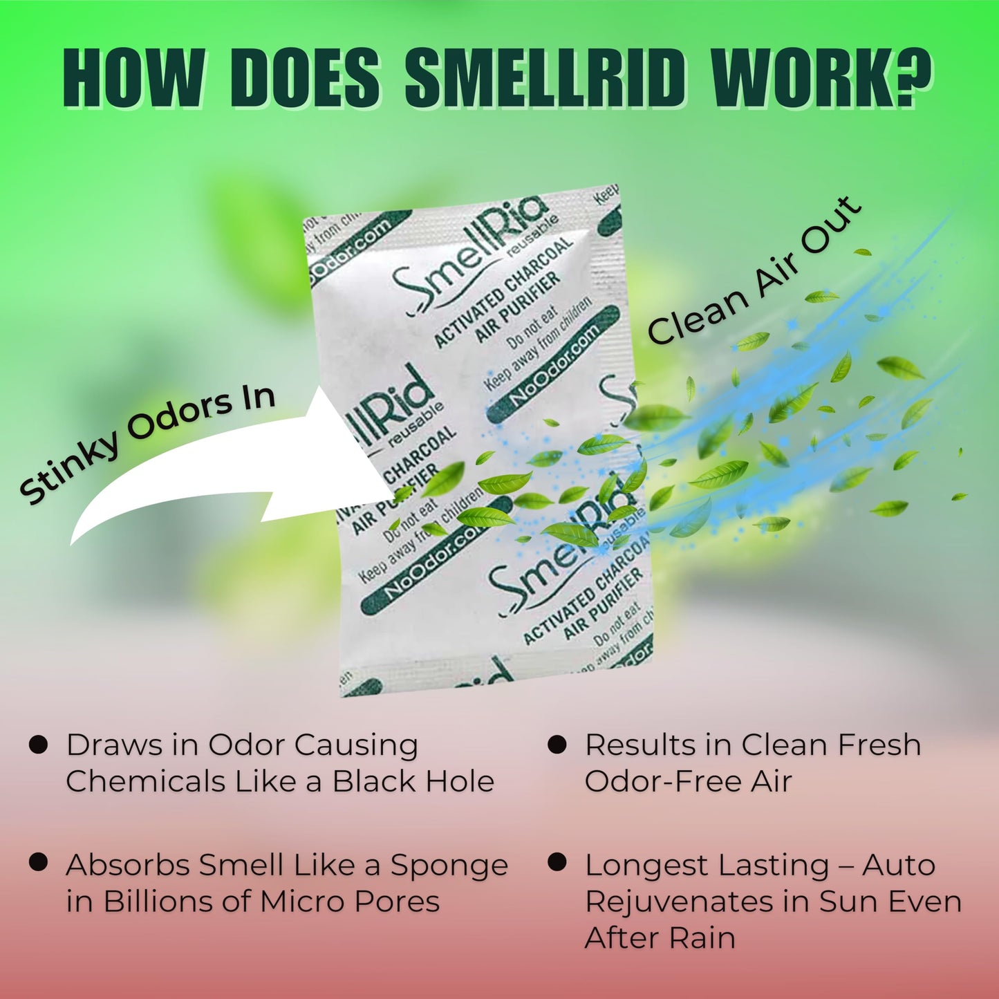 SMELLRID Activated Charcoal Odor Remover That Works [100 Pack] - Mini 5g (2” x 2”) Pack Treats 2 Sq. Ft.- Premium Natural Odor & Dampness Absorber