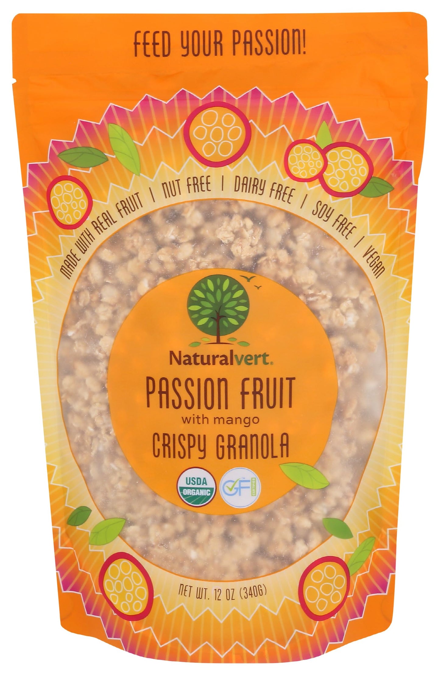 Naturalvert, Granola Crisy Passion Fruit Mango Organic, 12 Ounce