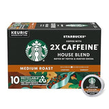 Starbucks K-Cup Coffee Pods, Medium Roast Coffee With 2X Caffeine House Blend For Keurig Coffee Makers, 100% Arabica, 1 Box (10 Pods)
