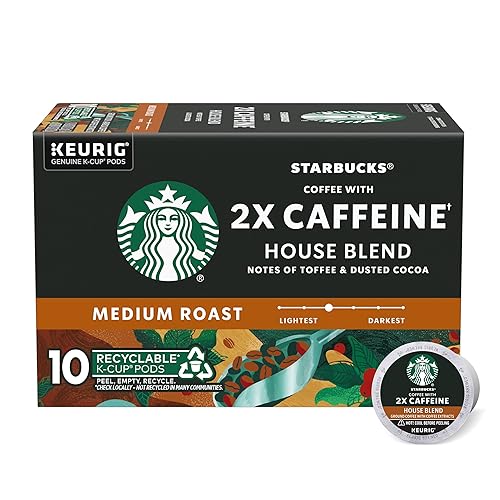 Starbucks K-Cup Coffee Pods, Medium Roast Coffee With 2X Caffeine House Blend For Keurig Coffee Makers, 100% Arabica, 1 Box (10 Pods)