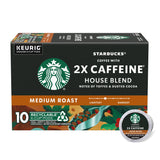 Starbucks K-Cup Coffee Pods, Medium Roast Coffee With 2X Caffeine House Blend For Keurig Coffee Makers, 100% Arabica, 1 Box (10 Pods)