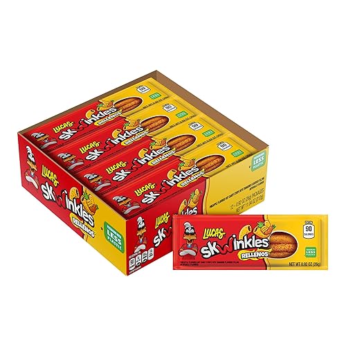 Lucas Skwinkles Pineapple - Tamarind Filled Flavored Sweet & Sour Candy Strips, 0.92oz - 12 Pieces for Treats, Fruit, Parties, Piñatas -Great