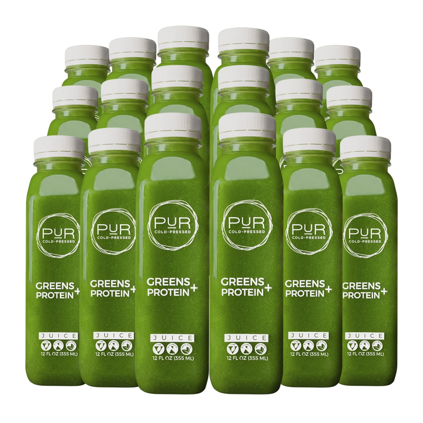 PUR Cold-Pressed Juice - Green Juice Daily Protein 18 Pack - Plant-Based Drink with Cucumber, Spinach, Celery, Apple, Lemon & Pea Protein - Energizing