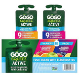GoGo squeeZ No Sugar Added Active Fruit Blend with Electrolytes| 18-Count Variety Pack | Blueberry Strawberry Lemon & Strawberry Pineapple Orange |