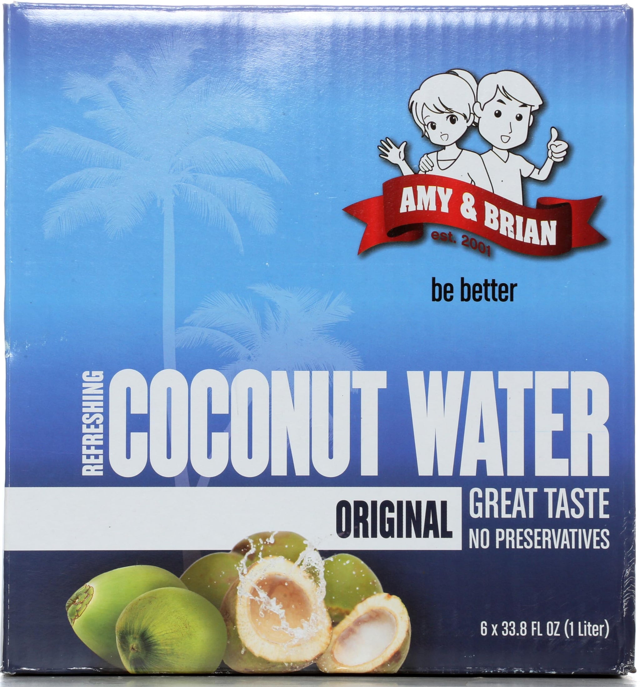 Amy & Brian Pure Coconut Water, 1 Liter (Pack of 6) | Non-GMO & No Added Sugar