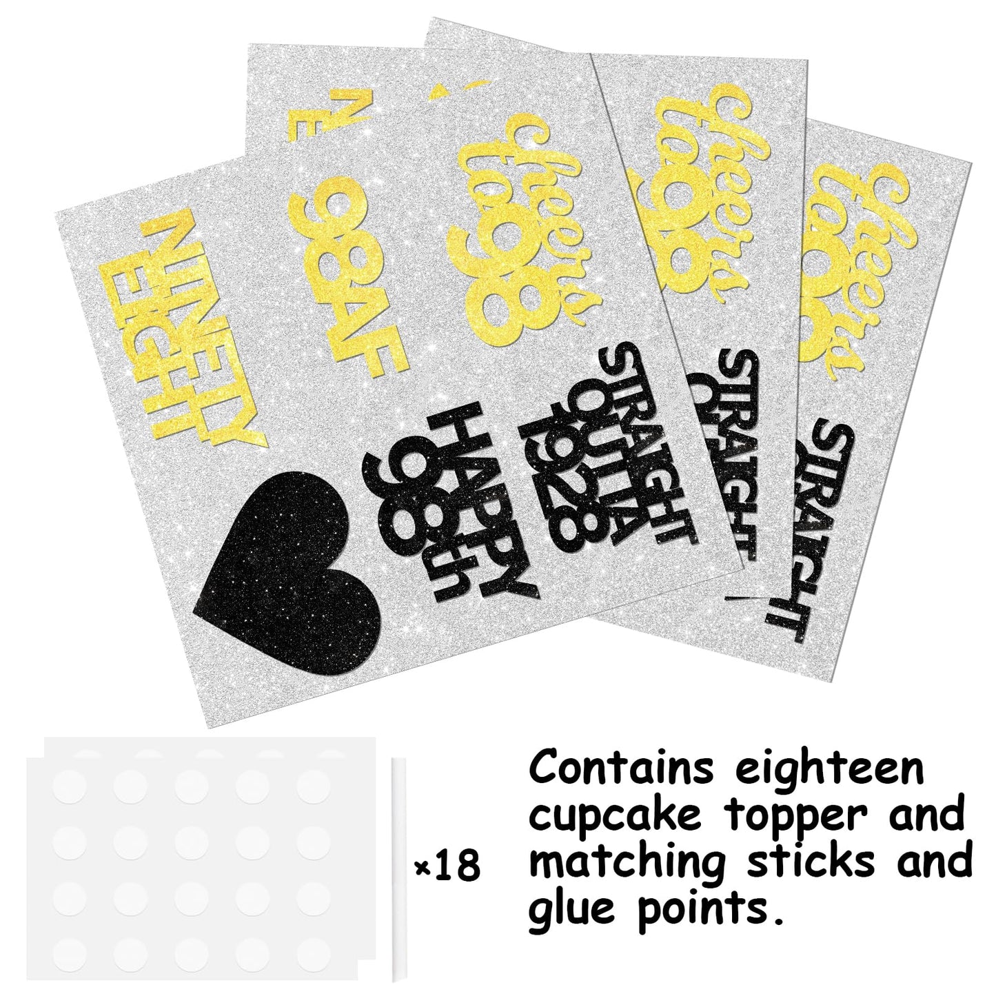 18pcs Black Gold Glitter Dessert Cupcake Pick for Straight Outta 1928 Cheer to 98 Years Old Theme Decor Supplies Happy 98th Birthday Party Decoration
