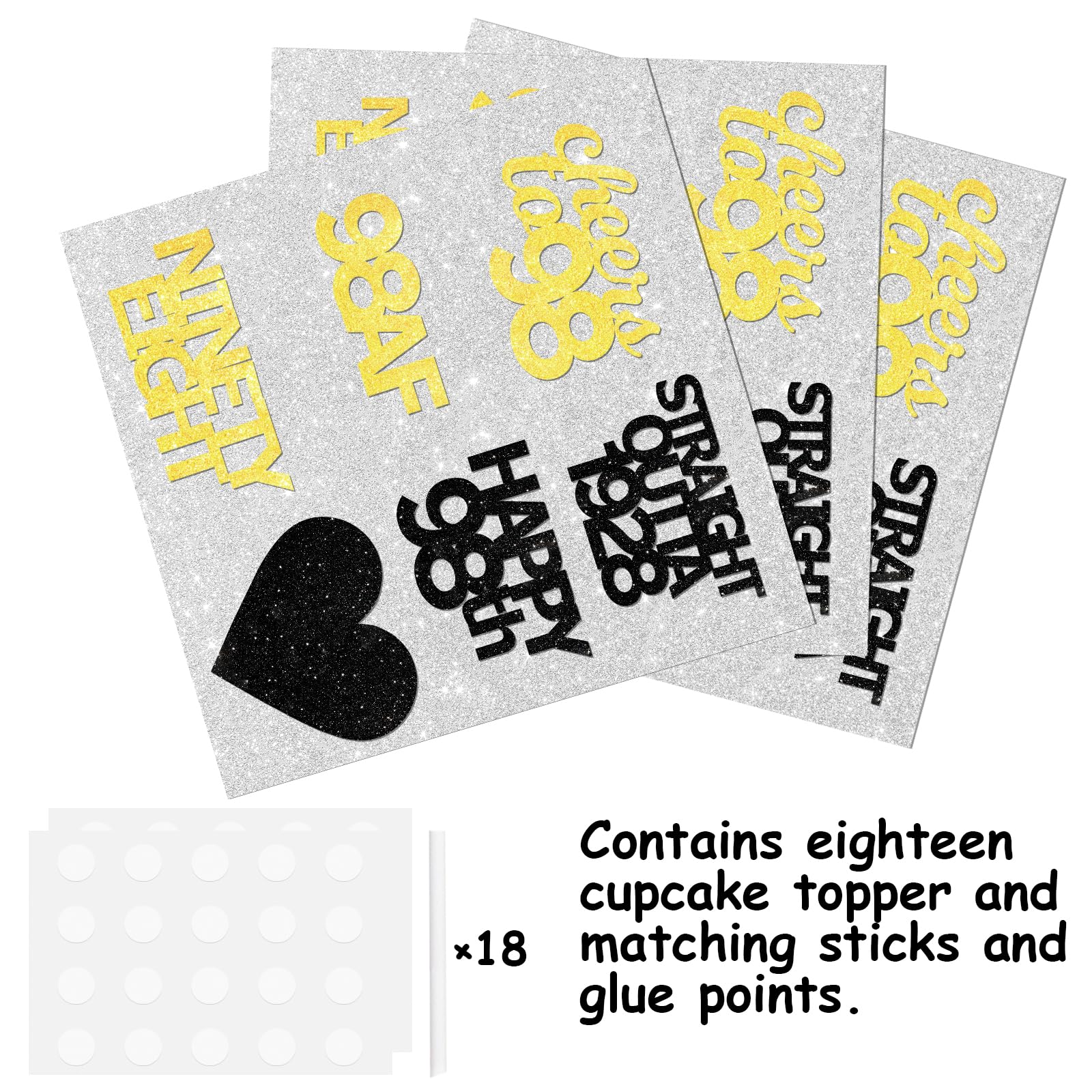 18pcs Black Gold Glitter Dessert Cupcake Pick for Straight Outta 1928 Cheer to 98 Years Old Theme Decor Supplies Happy 98th Birthday Party Decoration