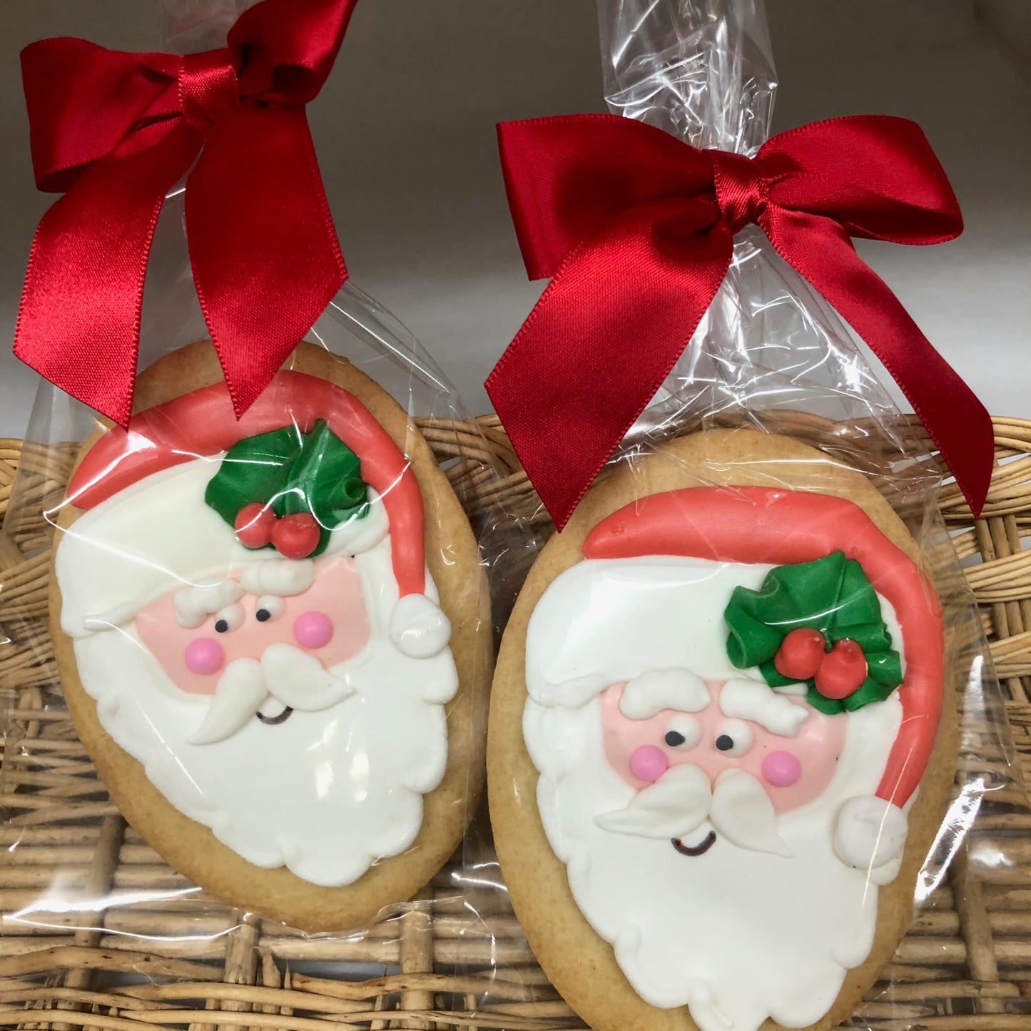 Santa Claus Christmas Cookie- 6 Decorated Shortbread Cookies Individually Wrapped With Bow by BakersDozenToGo (6)
