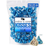 Hershey.sKisses Cookies and Cream Chocolate in Blue Foil - 1LB Resealable Pouch (Aprox 100pcs) - Individually Wrapped White Creme Candy for Baby