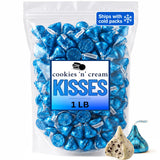 Hershey.sKisses Cookies and Cream Chocolate in Blue Foil - 1LB Resealable Pouch (Aprox 100pcs) - Individually Wrapped White Creme Candy for Baby