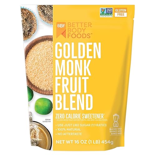 BetterBody Foods Golden Monk Fruit Sweetener Blend - Sugar Substitute, Zero Calorie, Keto Diet Friendly, Zero Net Carbs, Zero Glycemic, Baking
