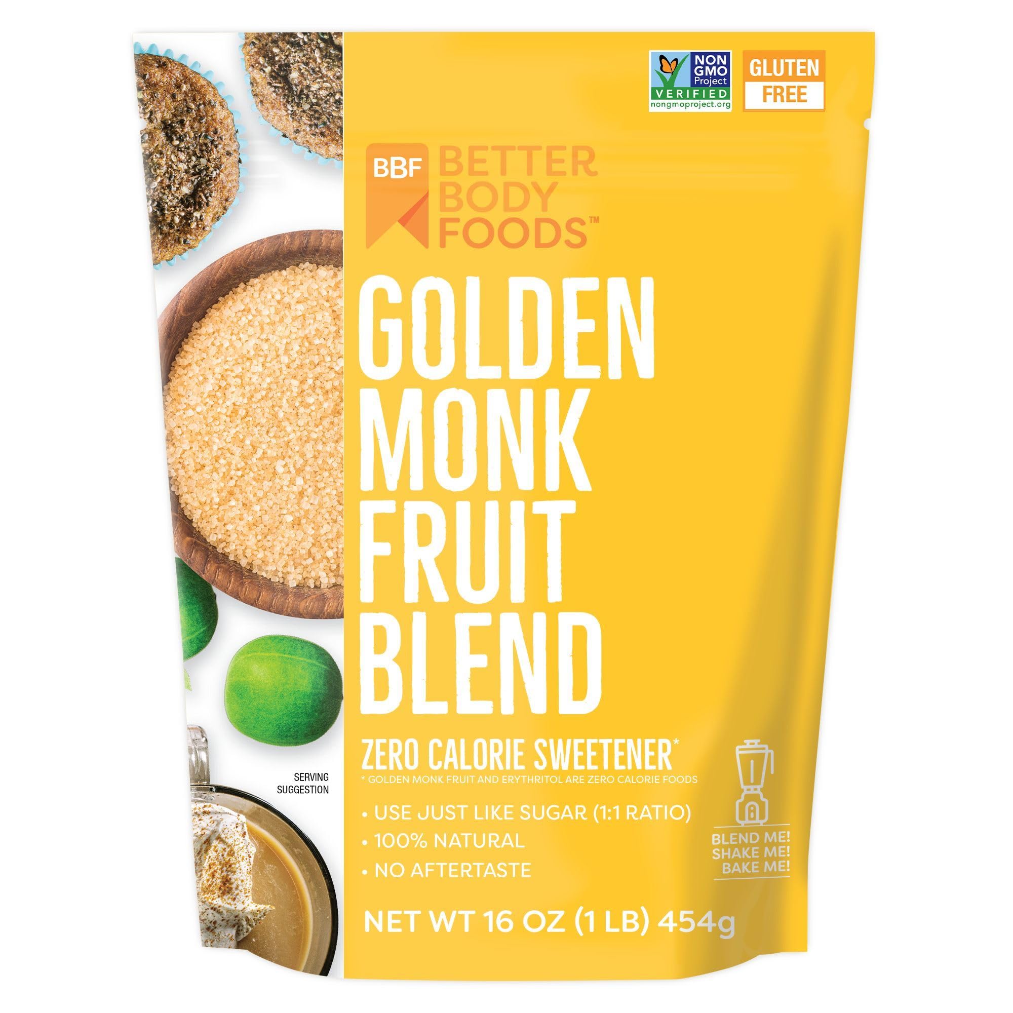 BetterBody Foods Golden Monk Fruit Sweetener Blend - Sugar Substitute, Zero Calorie, Keto Diet Friendly, Zero Net Carbs, Zero Glycemic, Baking