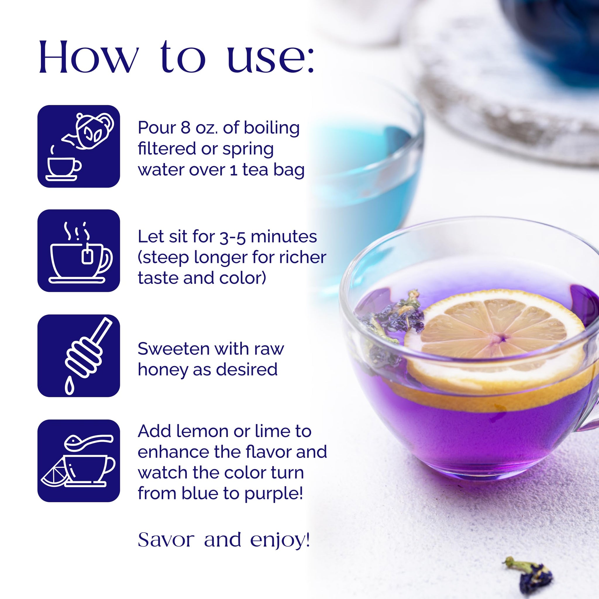 Organic Pharmacist Butterfly Pea Flower Tea Bags, Dried Purple Butterfly Flowers, Blue Butterfly Tea Bags, Vibrant Whole Flower Blue Herbal Tea