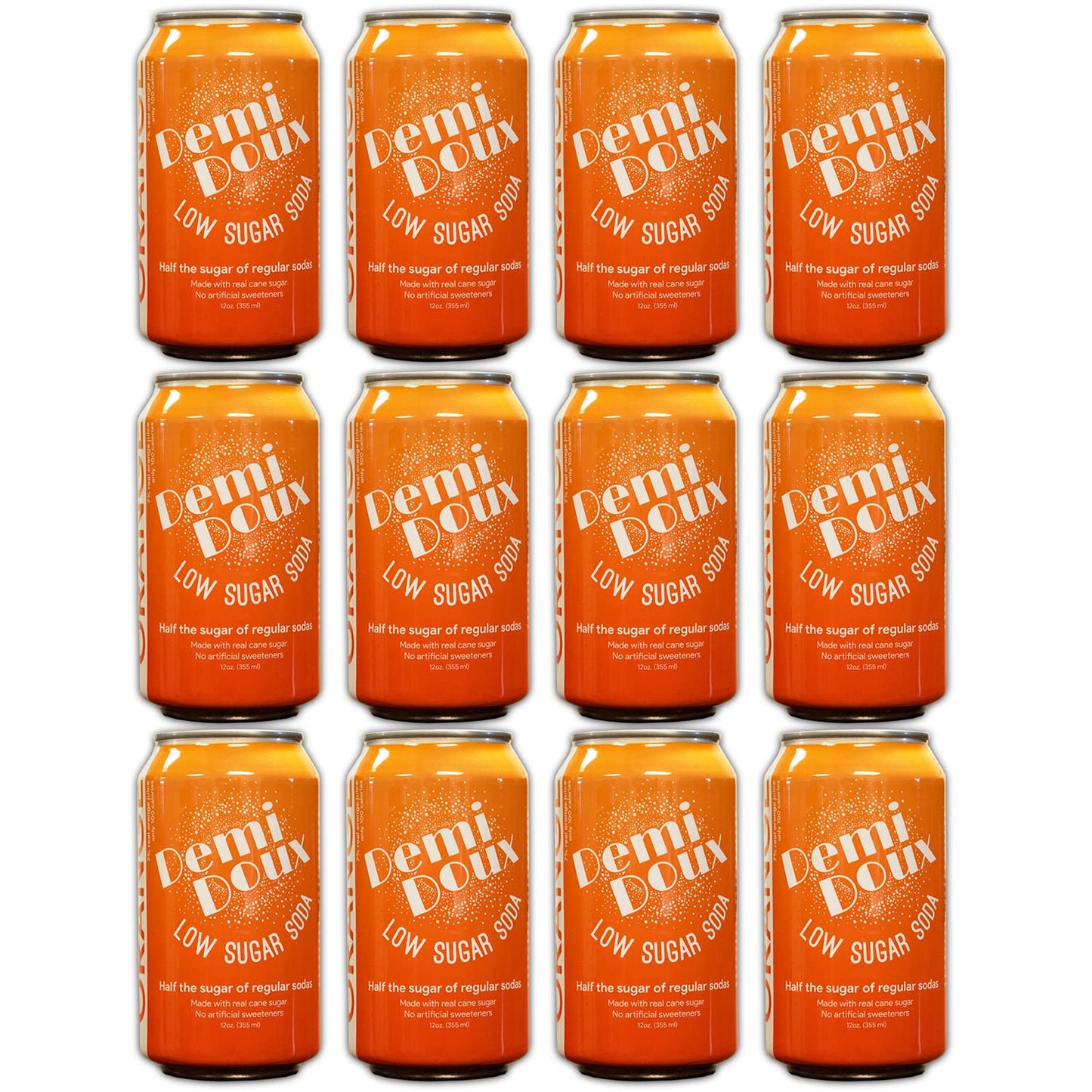 Demi Doux Low Sugar Soda - Low Sugar Soft Drink, No Artificial Sweeteners (Orange, 12-pack)