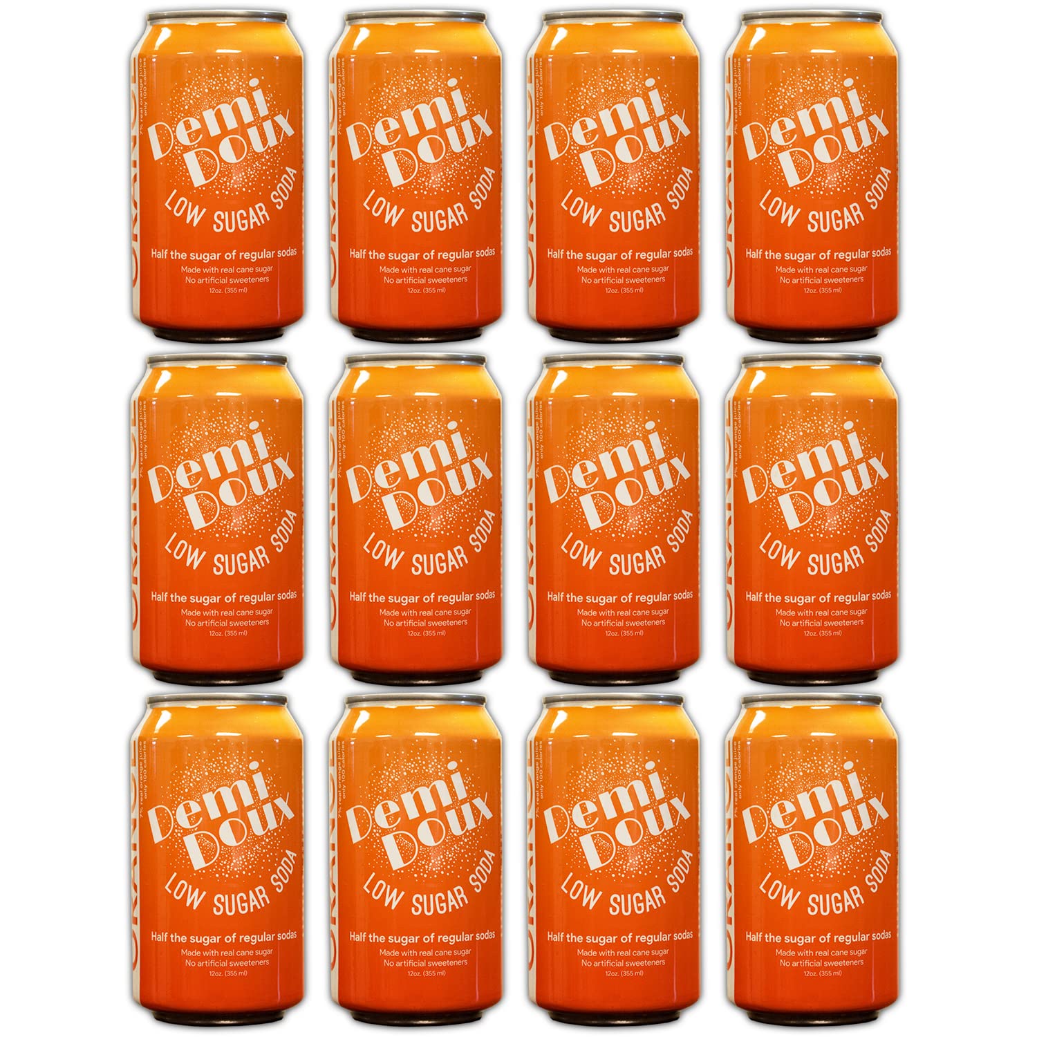 Demi Doux Low Sugar Soda - Low Sugar Soft Drink, No Artificial Sweeteners (Orange, 12-pack)