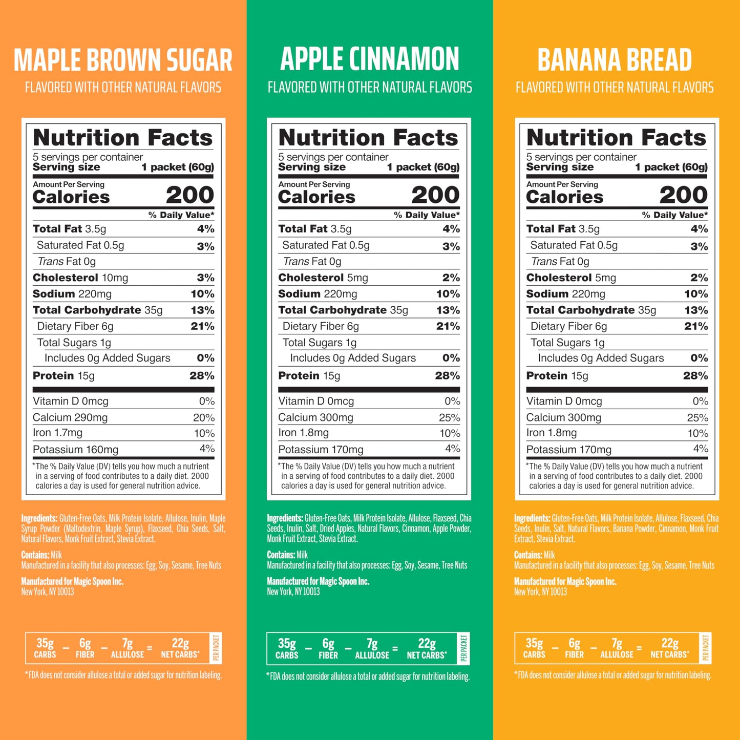 Magic Spoon High Protein Oatmeal - 15g Protein, 6g Fiber, 1g Sugar - Gluten Free Oatmeal and Overnight Oats - 20 Servings (5 Apple Cinnamon, 5 Banana