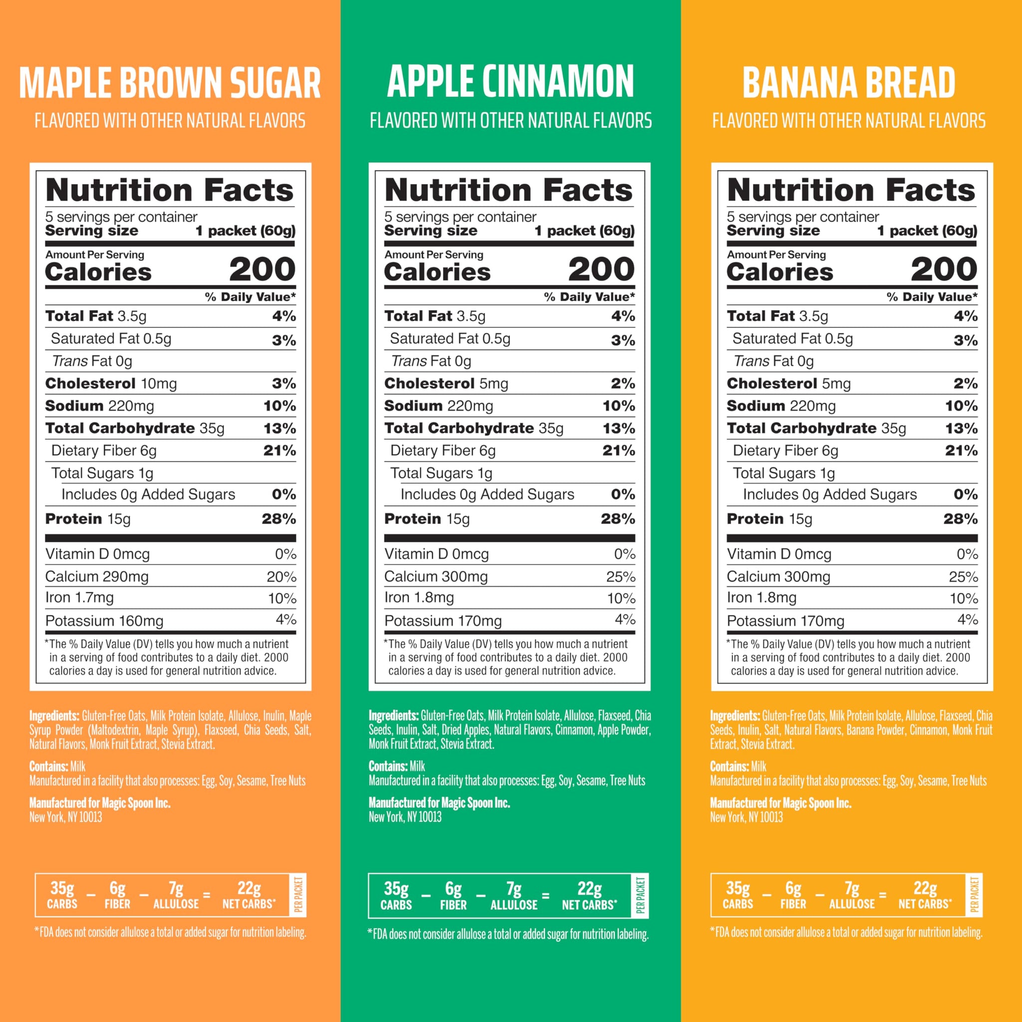 Magic Spoon High Protein Oatmeal - 15g Protein, 6g Fiber, 1g Sugar - Gluten Free Oatmeal and Overnight Oats - 20 Servings (5 Apple Cinnamon, 5 Banana