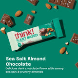 think! Vegan/Plant Based High Protein Bars - Sea Salt Almond Chocolate, 13g Protein, 5g Sugar, No Artificial Sweeteners, Non GMO Project Verified, 10