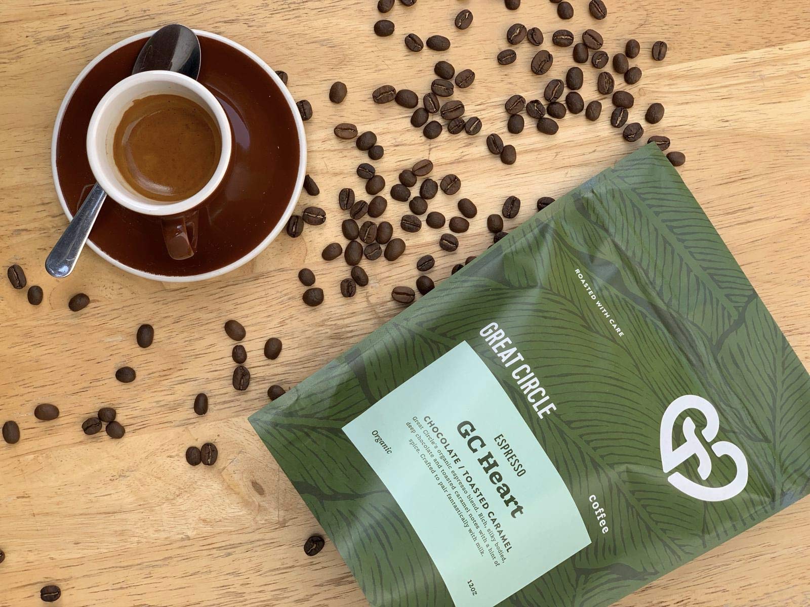 Great Circle Coffee - Organic, Fresh Whole Bean, Smooth Rich Taste, Specialty Dark Roast GC Heart Espresso Blend, Gourmet Beans, Sustainable, Single