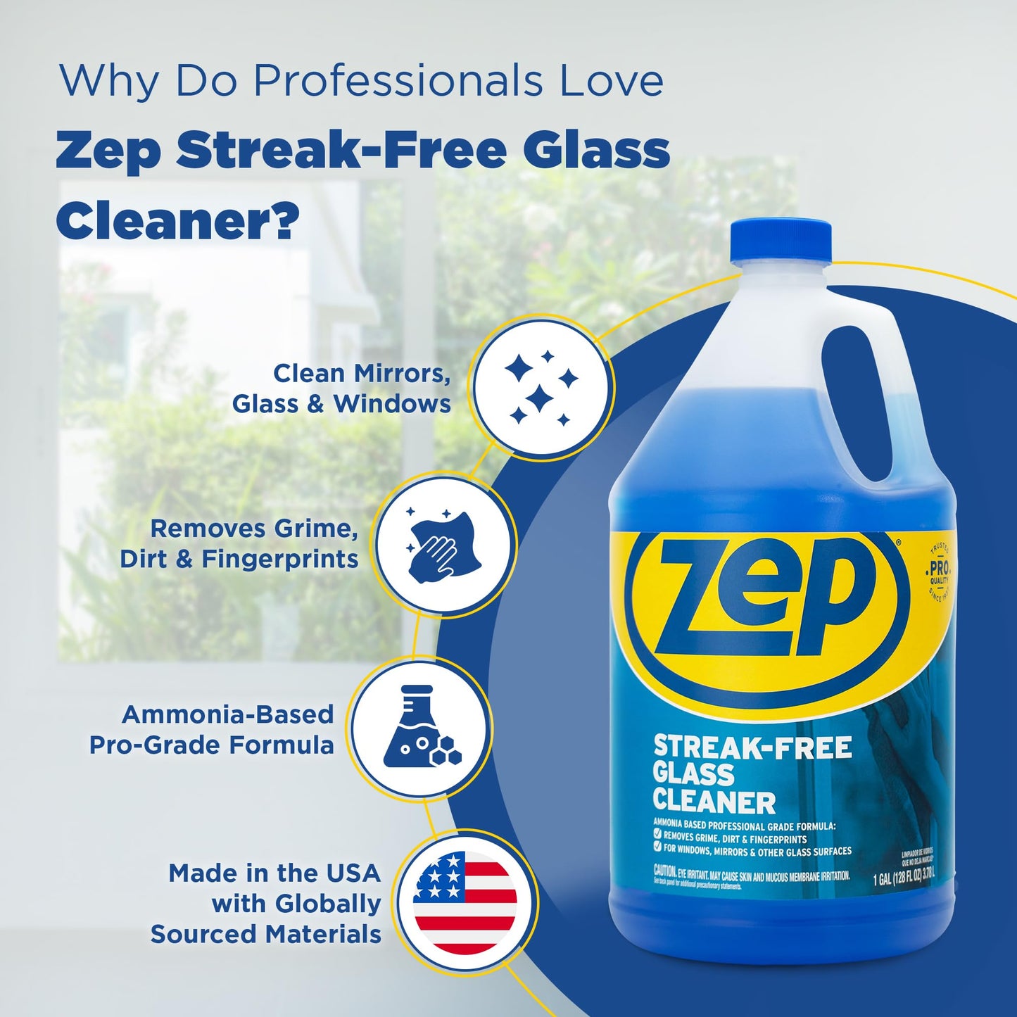 Zep Neutral pH Floor Cleaner Concentrate 1 Gal (1 Unit) and Zep Streak-Free Glass Cleaner 1 Gal (1 Unit) ECBD044 - Professional Floor and Glass