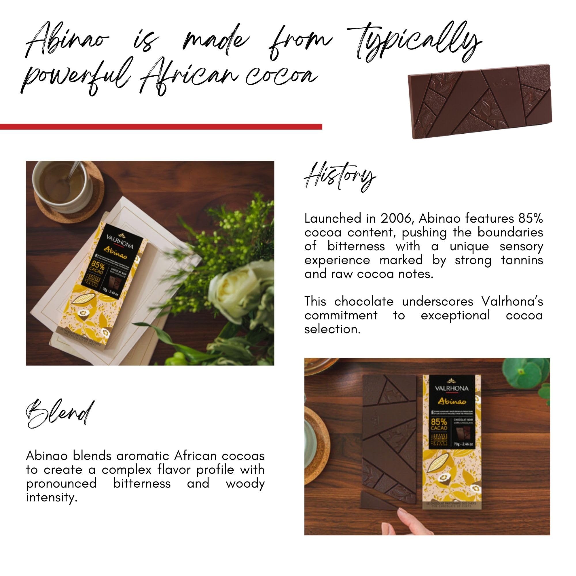 Valrhona Premium Extra Dark Chocolate ABINAO 85% Cacao Tasting Bars - Gourmet French Chocolate Perfect for Eating and Baking and Frostings, Cookies