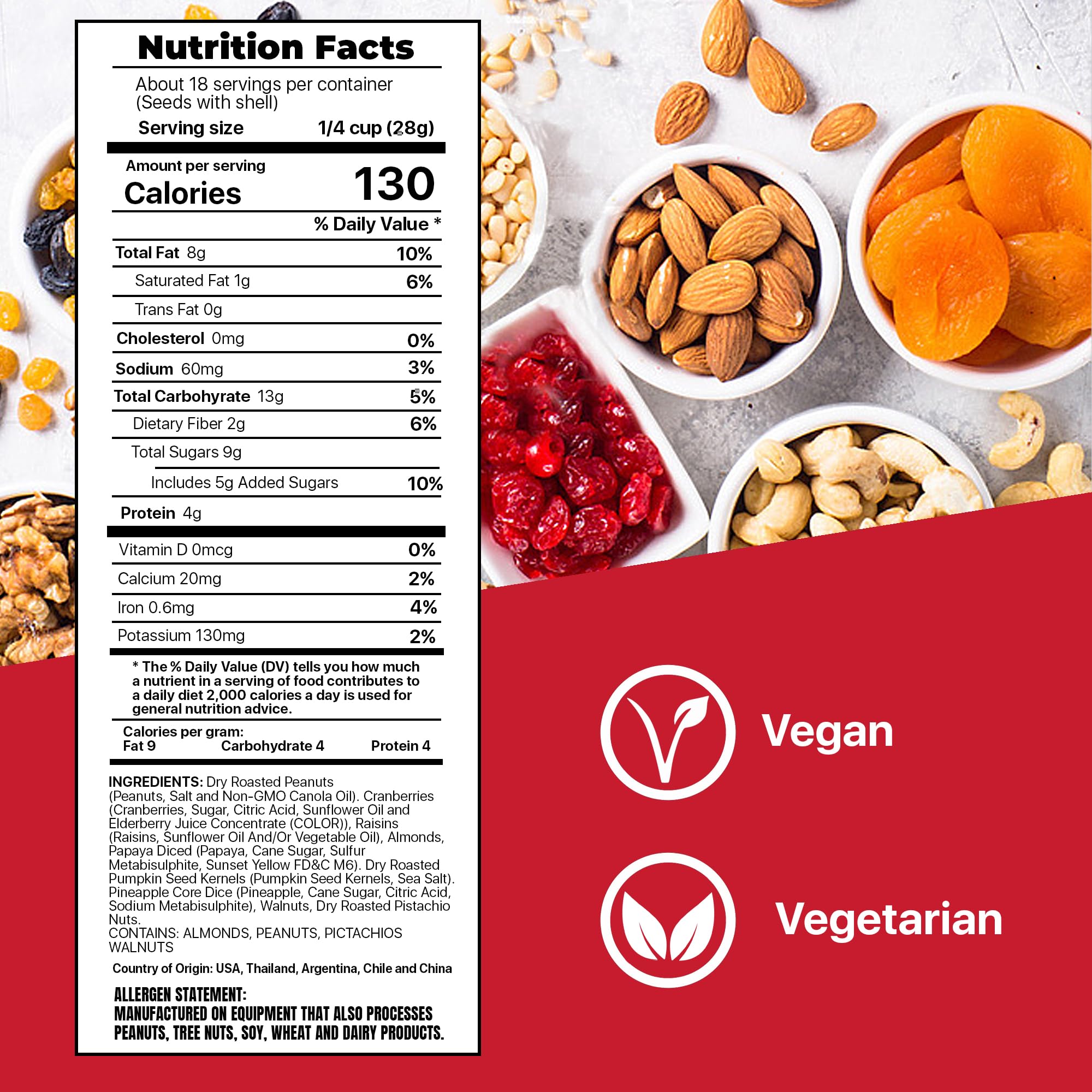 FRUIT NUT MIX TRAIL MIX by PREMIUM ORCHARD - Gourmet Trail Mix Bulk Blend of Mixed Nuts & Dried Fruit - Healthy Vegan Snacks, Snack Nut Mix, Plant