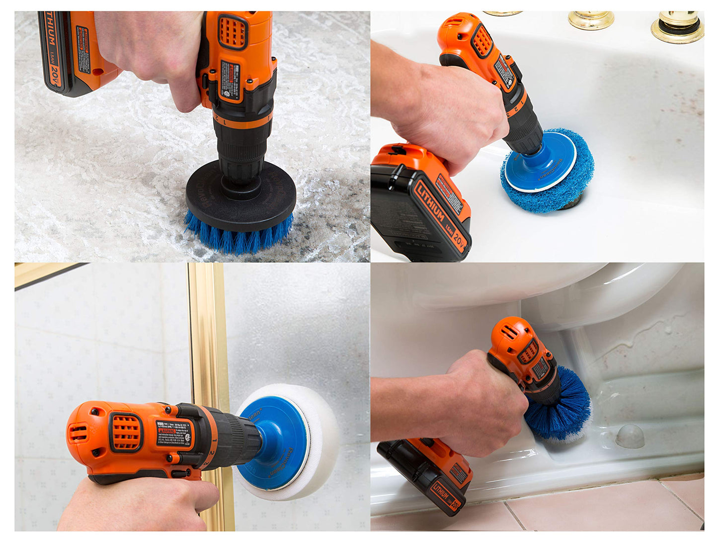 RevoClean 4 Piece Scrub Brush Power Drill Attachments-All Purpose Time Saving Kit-Perfect for Cleaning Grout, Tile, Counter, Shower, Grill, Floor