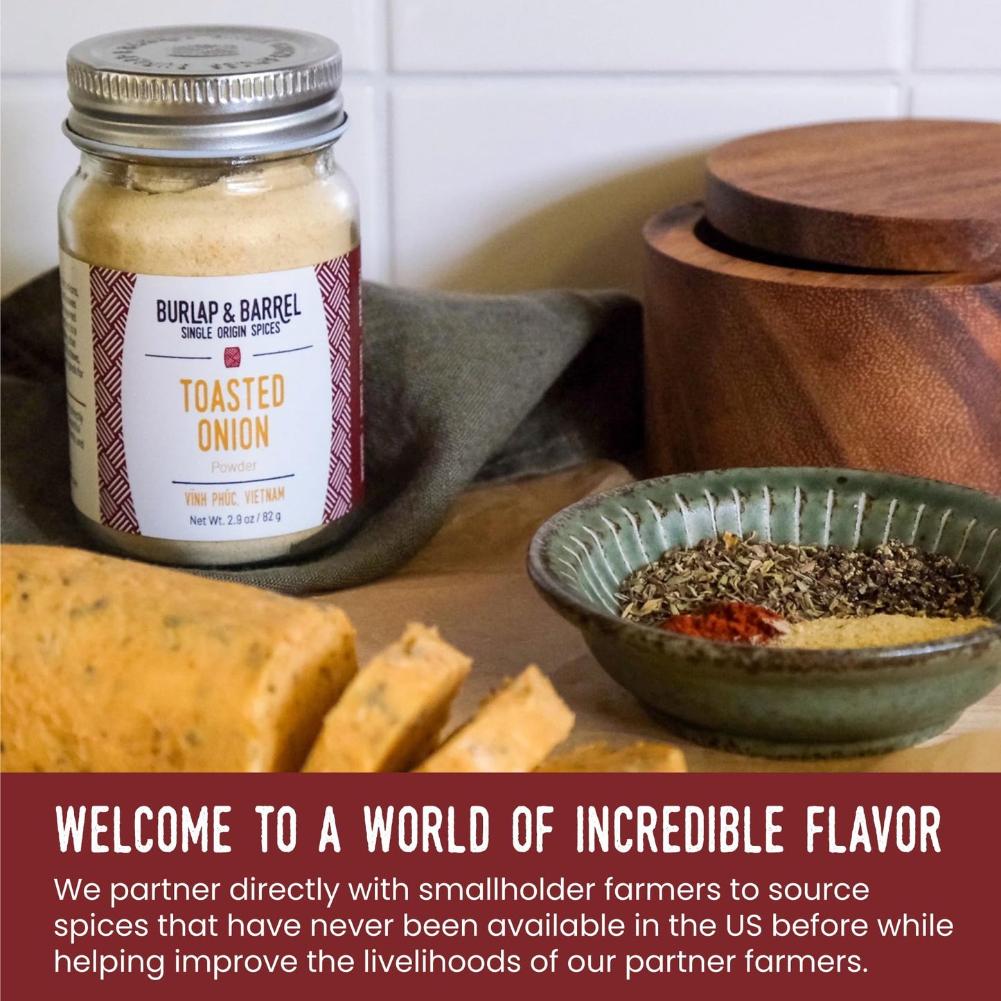 Burlap & Barrel Toasted Onion Powder - Rich, Savory-Sweet Flavor - Flavorful Onion Seasoning for Cooking - As Seen On Shark Tank - 2.9oz Glass Jar