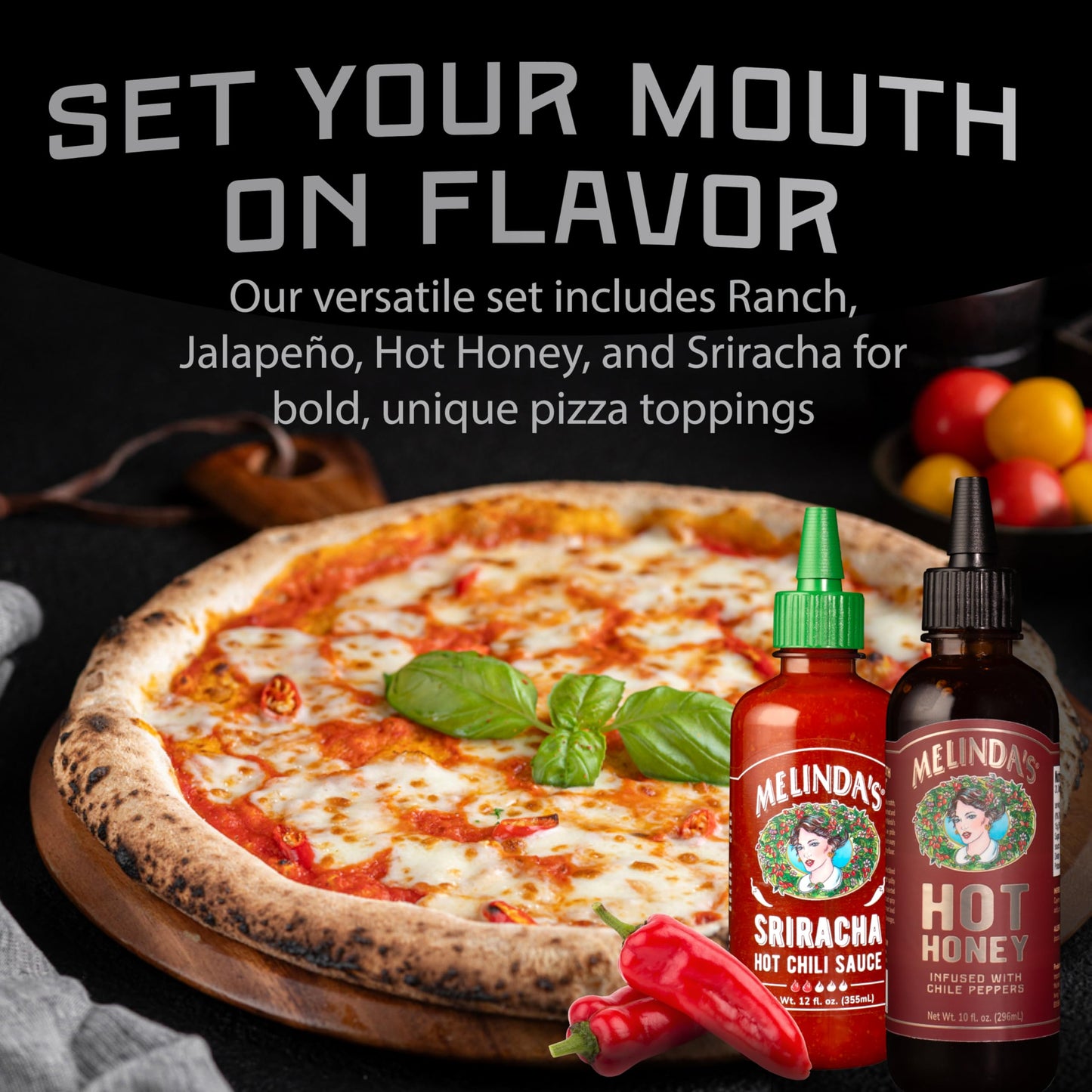 Melinda’s Pizza Collection - 6 Pack (70 Oz) - Gourmet Pizza Hot Sauce Gift Set with Hot Honey, Black Truffle, Jalapeño Ranch & More - Gluten Free