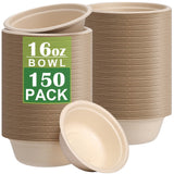 150 Pack Compostable Paper Bowls,16oz Heavy-Duty Disposable Paper Bowls,Natural Wheatstraw Fiber Compostable Bowls,Eco-friendly Disposable Soup Bowls