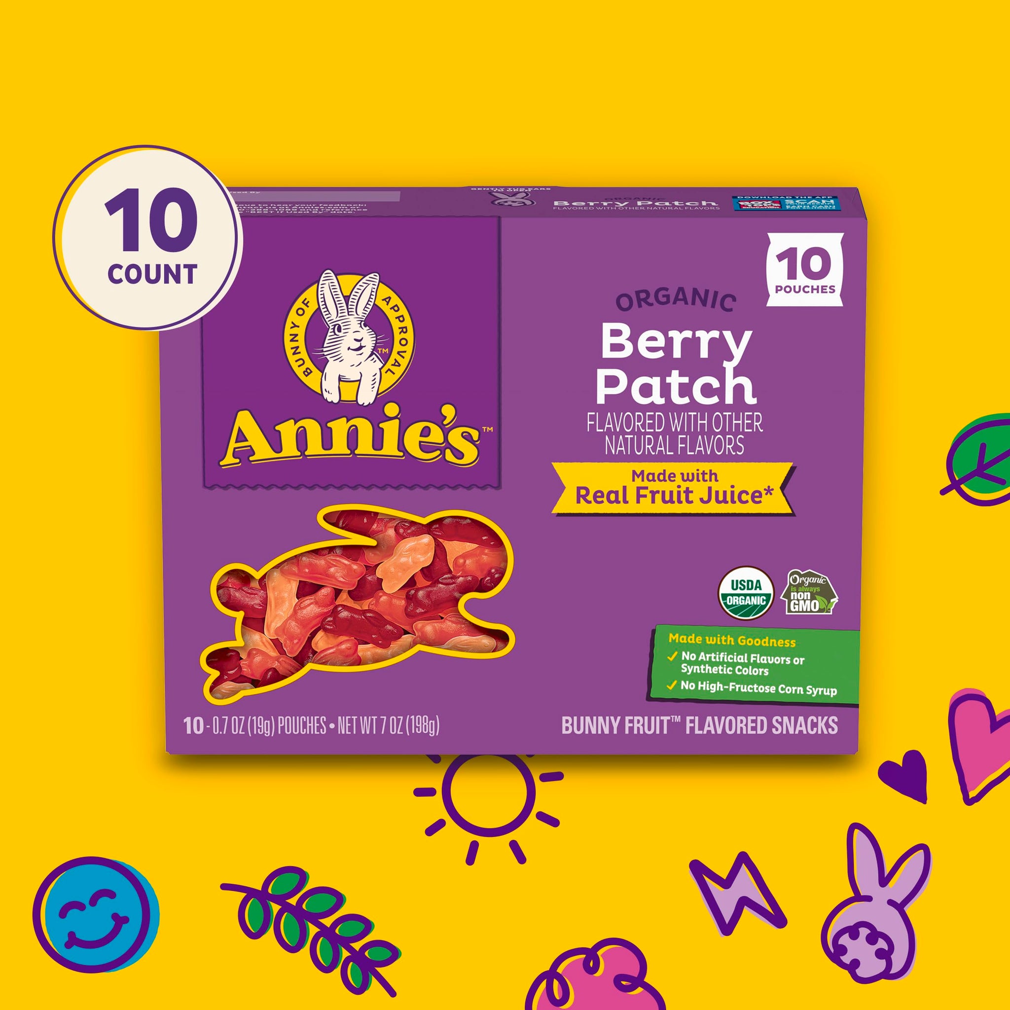 Annie's Organic Berry Patch Bunny Fruit Flavored Snacks, Gluten Free, 10 Pouches, 7 oz