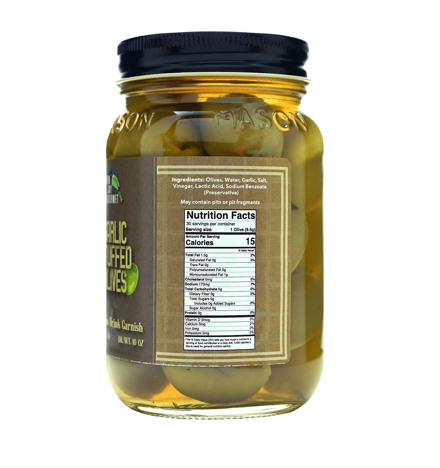 Green Jay Gourmet Garlic Stuffed Olives - Stuffed Green Olives for Cocktail Garnish & Cheese Board Recipes - Dirty Martini Olives & Cocktail Olives
