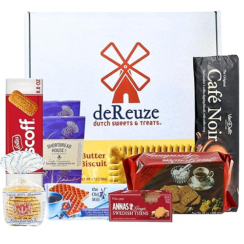 deReuze Dutch Snack Box from Netherlands Gourmet Cookies Pack - 8 Assorted Treats in a Flip-Top Box Stroopwafel Ginger Snaps Shortbread Chocolate