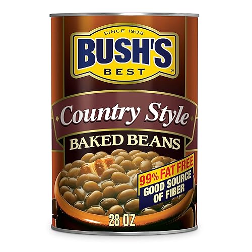 Bush's Canned Country Style Baked Beans (Pack of 1), Protein, Good Source of Fiber, Low Fat, Gluten Free, 28 oz