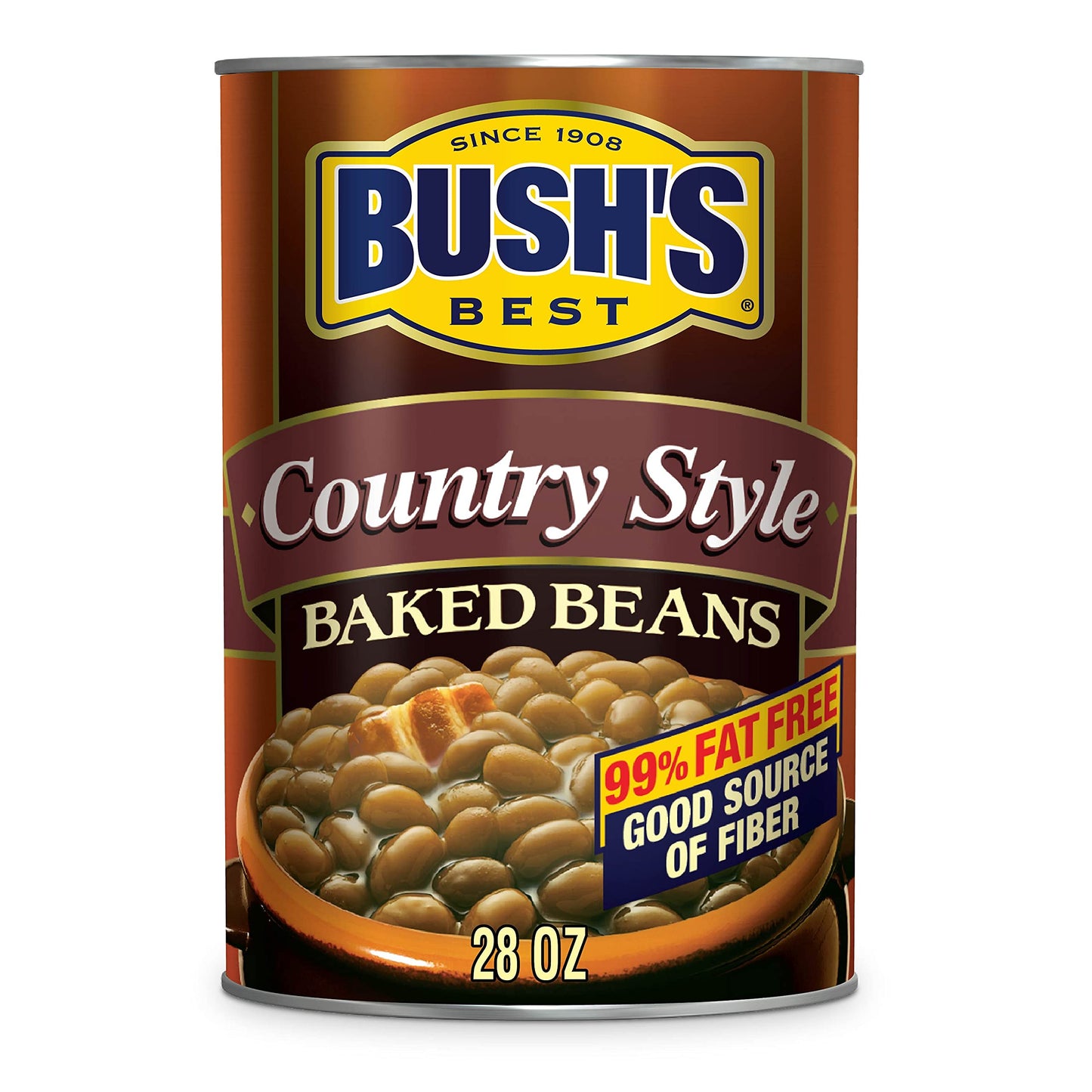 Bush's Canned Country Style Baked Beans (Pack of 1), Protein, Good Source of Fiber, Low Fat, Gluten Free, 28 oz
